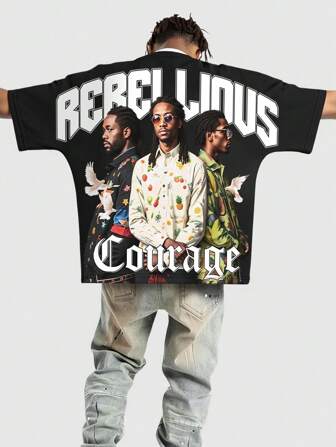 Street Life Oversized, locker sitzende Herren Crop Top mit Grafik-Druck, vintage Streetwear Stil für Männer