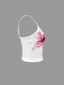 INAWLY Women's Casual Floral Print Cropped Camisole For Summer - White - View 5