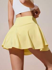CourtClass CourtClass Damen Hoher Bund einfarbiger Skort, geeignet für Sport, Yoga, Laufen, Tennis Rock - Gelb - Übersicht 2