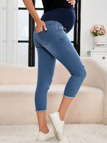 SHEIN Jeans de maternidad informales con bolsillos, efecto desgastado y bloques de color