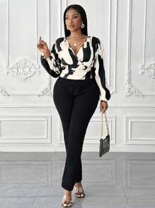 Maweii Plus Size Fashion Long Sleeve Shirt Suitable For Summer - Black and White - View 6