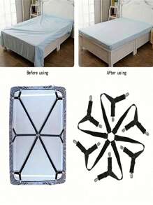 1pc/Set Sheet Fasteners Keepers-Adjustable Elastic Bed Sheet Holder Straps For Full,Queen,King Twin Bed,6 Way Cross Sheet Clips Suspenders Band,Fitted Round And Square Mattresses.Home Storage,GOOD Gift!