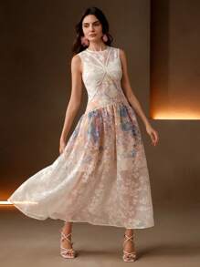 Anewsta Elegant Sleeveless Cinched Waist Floral Print Slim Fit Dress, Suitable For Spring/Summer Festivals, Graduation - Multicolor - View 7