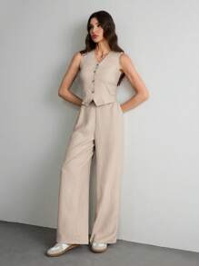 SHEIN Tall Conjunto de dos piezas para uso diario para mujeres - Albaricoque - Ver 7