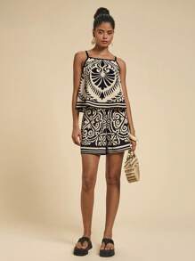 Travachic Women Black& White Print Casual Two Pieces Outfits For Daily Wear,  Vacation Outfits Women, Western Wear Women Island Vacation Outfits,  Suitable For Holiday , Afternoon Tea, Wedding Season, Playa,  Casual, Simple, Beach Cruise Vacation, City Road Trip Vacation, Boho Vacation, Music Festival , Beachwear, Easter, Beach Outfits For Woman, Elegant Tops For Women, Vacation Outfits Women, Concert Outfit Women, Tropical Vacation Woman Clothes, Holiday Outfits, Bohemian Clothes,For Spring Sunmmer And Autumn - Black - View 6