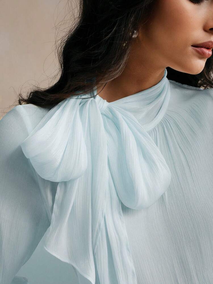 Anewsta Essential Women's Turtleneck Long Sleeve Ribbon Blouse, French Elegant Style Commuter With Bowknot