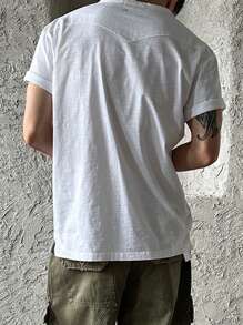 DAZY Camiseta de cuello en V con textura verde para hombre de verano