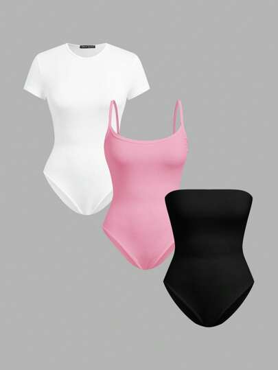 SHEIN EZwear 3 件套加大码基本款连体衣，多色，春夏