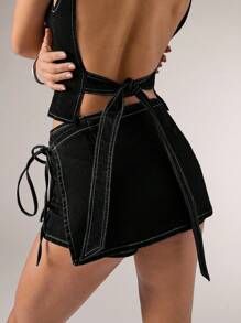 SHEIN BAE Shorts de mezclilla de verano informales para mujer con atar a los lados