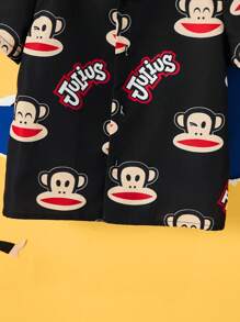 Paul Frank X SHEIN Young Boy Black Cartoon Cool & Casual Short Sleeve Button Up Shirt - Black - View 4