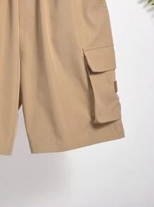 SHEIN Teen Boys Casual Shorts, Sporty Street Punk Rock Preppy Style For Daily Wear, Party, Music Festival, Suitable For Spring And Summer - Khaki - View 5