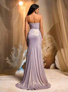 Glamrae Elegante y lujoso vestido de punto fruncido con abertura, decorado con cuentas y cristales, adecuado para bodas, fiestas, vacaciones, galas y ocasiones formales (con gran cantidad de decoración), vestido de fiesta, vestido de gala, para la noche, invitado de boda