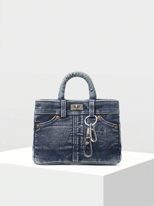 MOTF PREMIUM DENIM IRONMONGERY TOP HANDLE BAG