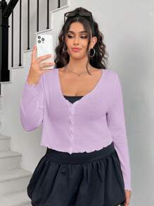 SHEIN EZwear Cárdigan ligero de manga larga en color lila para mujer talla grande, ideal para festivales de música de primavera/verano - Lila Púrpura - Ver 5