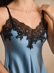 Charlaine Charlaine Camisón sexy de satén con encaje en contraste