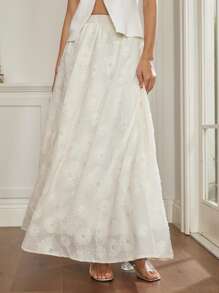 DAZY 女士夏季蕾丝半身裙，镂空纹理面料，蓬松喇叭裙摆设计，适合宴会、通勤、休闲等场合，宽松版型 - 米色 - 查看 7