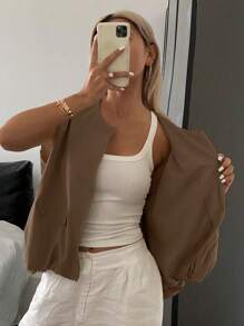 Livesso Summer New Casual Loose Sleeveless Vest, Business Casual Style Women Jacket Women Coats - Coffee Brown - View 5