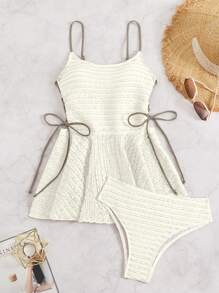 SHEIN Swim Springbreak Jacquard Knitted Tie-Side Dress And Top 2 Pieces Suit Set, For Holiday Resort Wear For Summer Beach Vacation