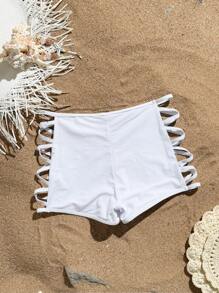 SHEIN Swim Shorts de traje de baño de mujer de unicolor con abertura cruzada, para vacaciones de verano - Blanco - Ver 4