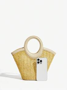 SHEIN BAE Bohemian Fishnet Beach Tote Bag, Vacation Style - Apricot - View 9