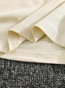 SHEIN 女童青少年珍珠奶茶水豚卡通印花圆领短袖T恤和短裤两件套，杏色，夏季 - 杏色 - 查看 4