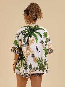 Travachic Set da 2 pezzi per taglie comode, adatto per le vacanze estive: camicia stampata con alberi di cocco e pantaloncini