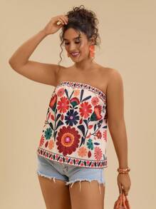 Travachic Mother Day Outfit Plus Size Women Summer Floral Print Loose Tube Top Woman S Summer Clothes Women S Summer Shirts Women S Clothes