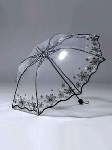 1pc Floral Pattern Clear Umbrella For School,Office,Household,Travel, Back To School Supplies