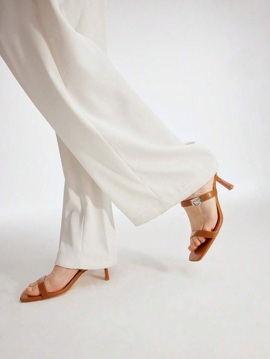 MOTF PREMIUM D-RING DETAIL SQUARE TOE MULE HEELED SANDALS, VACATION SHOES, FOR SUMMER NEW YEAR HOLIDAY, SPRING SHOES, SPRING BREAK EASTER PROM HEELS FOR CHRISTMAS - Brown - View 2