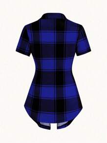 EMERY ROSE Camiseta gráfica de mujer con cuello vuelto de efecto AB, manga corta y estampado de cuadros, 2 en 1 - Multicolor - Ver 2