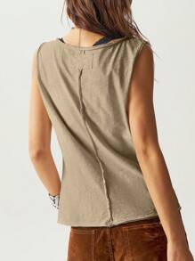 Bohemela Camiseta de tirantes ajustada de unicolor casual con apertura delantera de punto para mujer