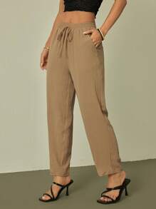 SHEIN PETITE Pantaloni casual di colore tinta unita, adatto per l'estate, per le donne