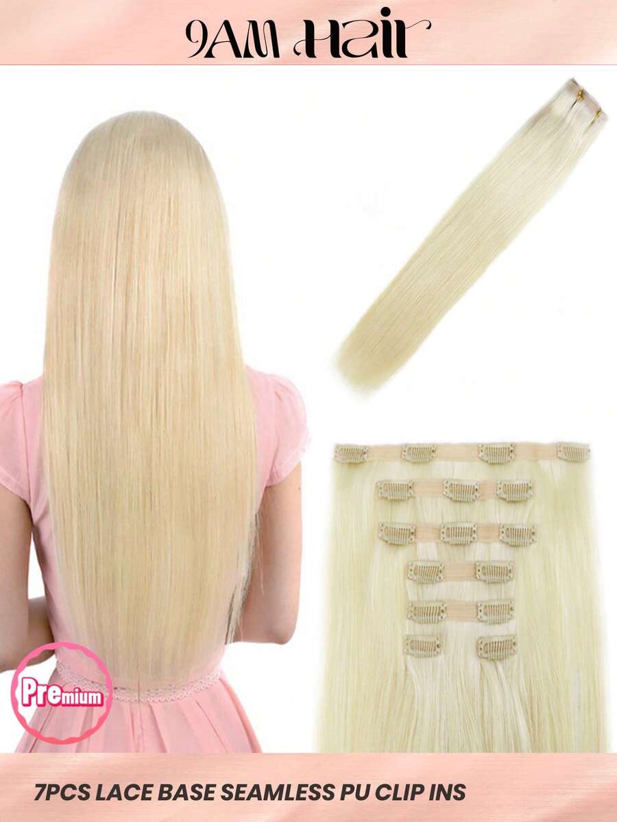 Seamless Clip Ins 7 件 95 克 613# 漂白金色全头蕾丝 PU 双纬夹式真人发接发,HQ 雷米真人发无缝 PU 夹式接发,适合女士 - S613 - 查看 1