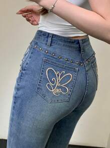 DAZY Ladies' Summer New Casual Pure High-End Decorative Slim Fit Denim Jeans - Blue - View 7