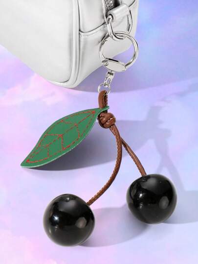 Kawaii 1 pezzo Portachiavi stile Y2K chic, in pelle marrone scuro e corda, con decorazione in resina nera a forma di foglia di ciliegio, accessorio fai-da-te adatto per le donne, per uso quotidiano o come regalo, Ognissanti