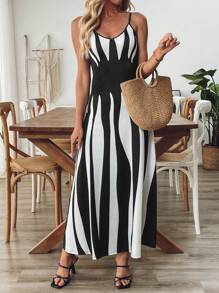 EMERY ROSE Women's Retro Printed Sleeveless A-Line Dress, Fashion And Suitable For Summer