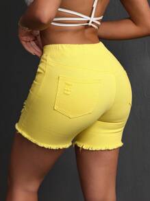 SHEIN SXY Pantalones cortos de mujer de mezclilla con efecto desgastado, apropiados para el verano