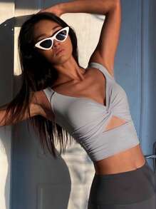 DAZY Women's Strappy Hollow-Out Bralette - Grey - View 3
