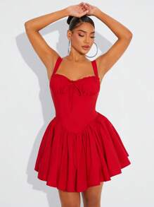 SHEIN SXY Vestido de tutú de ballet estilo princesa rojo para verano, para cumpleaños/cita/fiesta, con crinolina incorporada (no desmontable), vestido de invitada de boda para mujeres