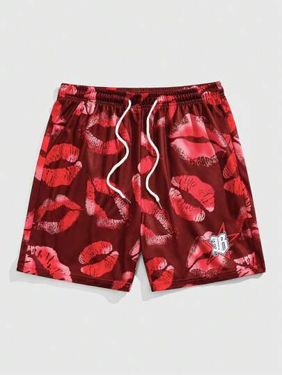 Street Life Valentine/Love/Couples/Heart/XOXO/Kisses/Hugs And Kisses/Be Mine/Babe/Baby/Kiss/Lip/Heart/Cupid/Angel/Rose/Smile/Butterfly/Cherry/Strawberry/3D Rose/Flower/Bow Print Breathable Mesh Men Shorts For Valentine's Day