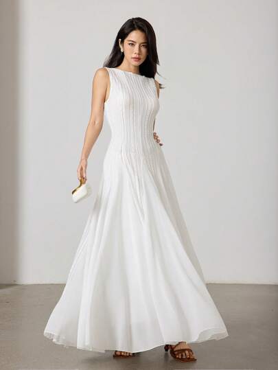 Heiryn Women's Plain Color Waist Cinch Sleeveless Dress, Summer