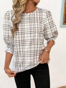 SHEIN Clasi Damen Rundhalsausschnitt Halbarm Lockeres Freizeithemd Sommeroutfits für Damen Country-Outfits Damen Country-Outfits Damen Hemden für Damen Sommerarbeitskleidung Damen Business Casual Lehrerinnen-Outfits für Damen Country-Outfits Damen - Aprikosenfarben - Übersicht 11