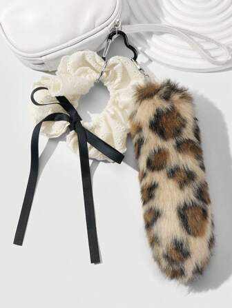 Grunge Punk 1 pezzo Accessorio per capelli elegante e retrò in stile Ins, scrunchie in finto pelo di leopardo di colore marrone, decorazione per portachiavi, adatto per donne e ragazze, idea regalo