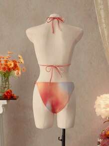 SHEIN Swim Bộ bikini hở lưng Ombre đi biển ngày nghỉ hè cho nữ - Màu vàng - Xem 2