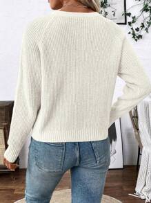 EMERY ROSE Versatile V-Neck Cardigan Sweater Outerwear For Women, Loose Casual Simple Open Front Design Fall Winter Cloth For Women - Beige - View 2
