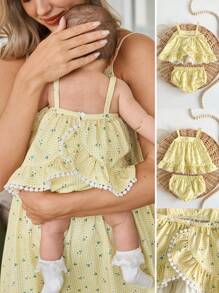 新生女婴可爱碎花格子无袖上衣和松紧腰短裤套装，夏季 - 彩色 - 查看 15