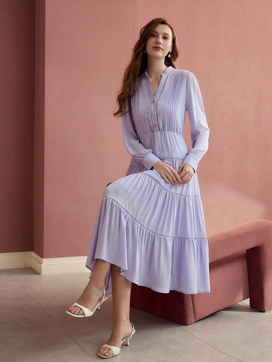 MOTF PREMIUM Vestido con abertura media y volante en el bajo - Morado - Ver 1