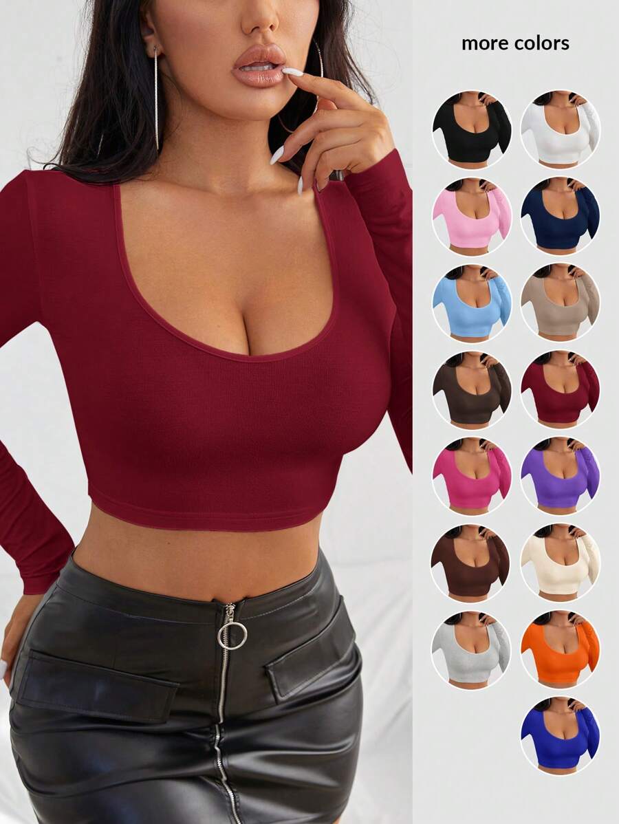 SHEIN SXY Solid Fitted Crop Tee