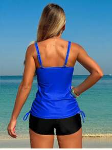 Swim Lushoire 2pcs Print Modest Tank Top And Briefs Bikini Set For Women For Summer Beach Vacation - Royal Blue - View 2