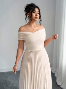 SHEIN PETITE CURVE Plus Size Women Off The Shoulder Ruched Design Dresses, Summer Elegant Formal Dress For Wedding Guest